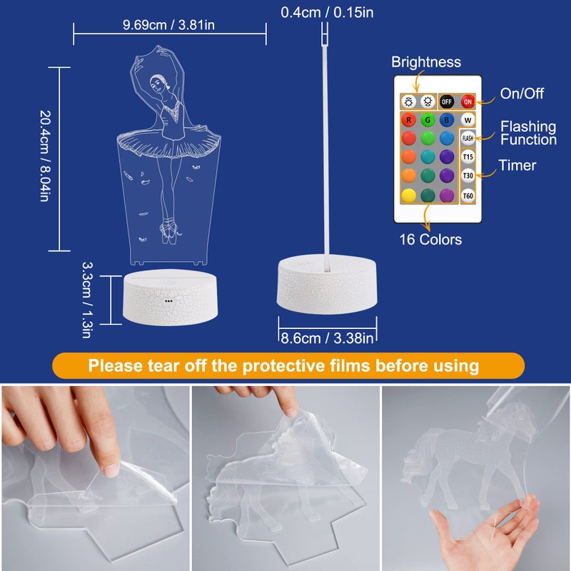 FULLOSUN Ballet Dancing Gifts, 3D Illusion Lamp Night Light with Remote Control 16 Colors Changing Gifts for Mom and Girls, Birthday Gift, Wedding Grandmother Graduation Gifts - Image 5